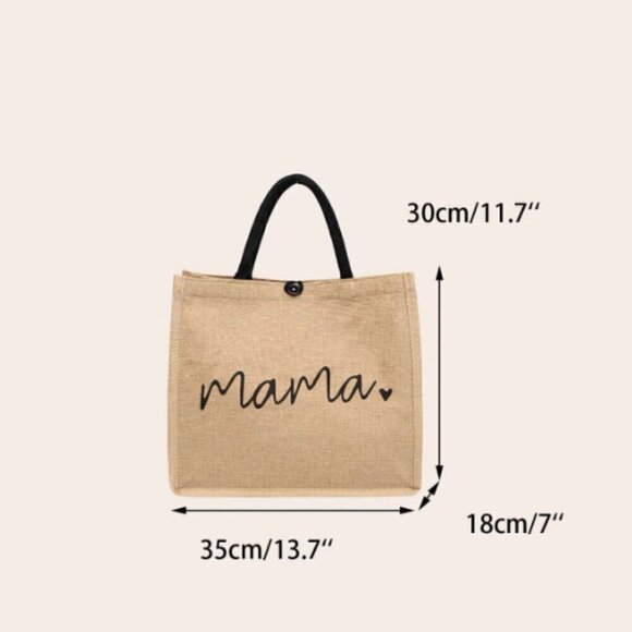Mama Linen Shopping Tote Bag Button Closure Inside Zip Pocket - Picture 2 of 6